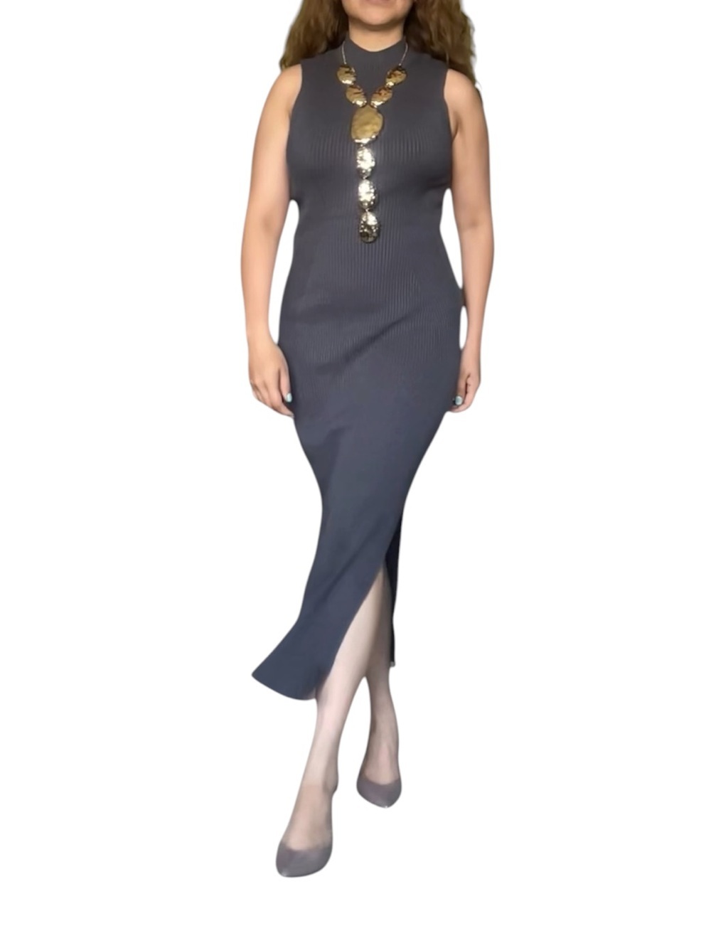 Dynamite Sleeveless Ribbed Maxi Dress in Charcoal